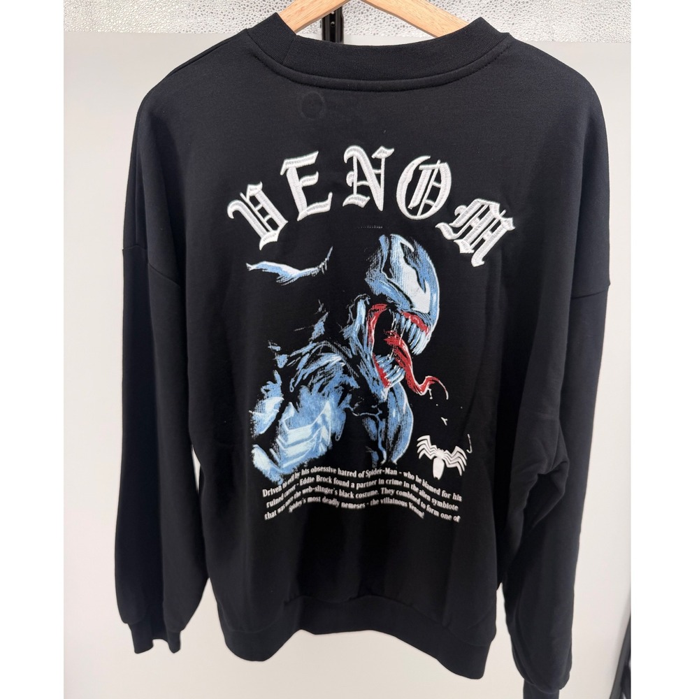 Marvel Venom Graphic Sweatshirt Embtoidered‎ Men's Black Crew Neck sweater NWOT